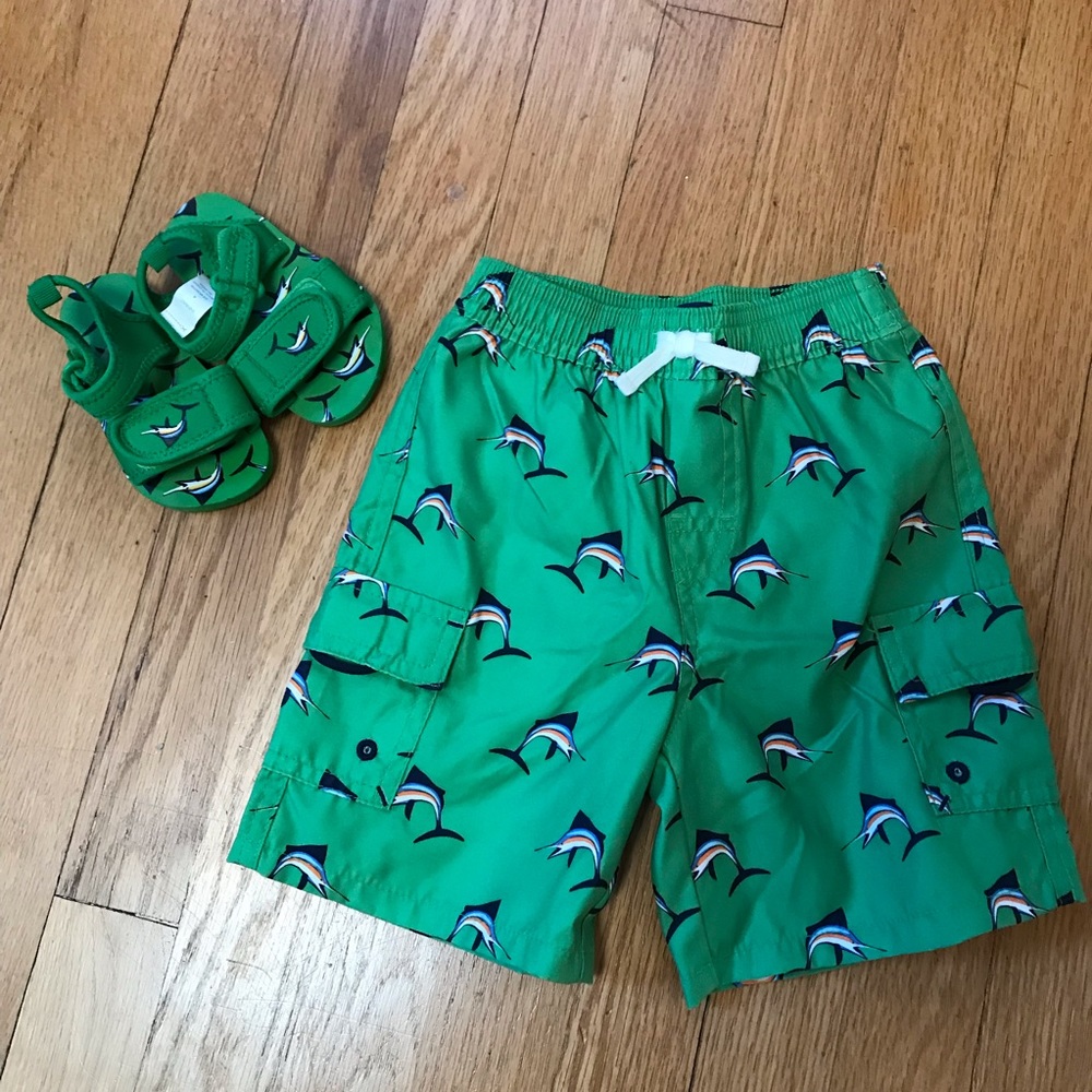 Baby Gap swim trunks with matching sandals